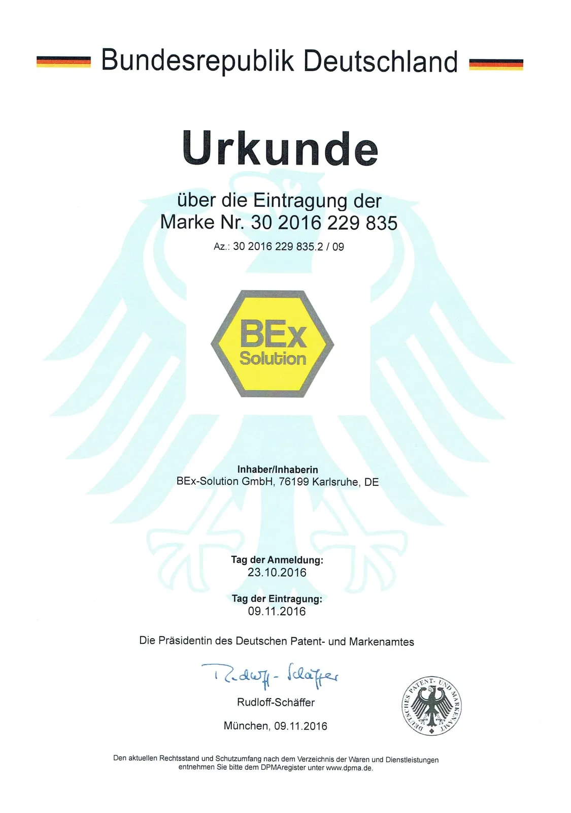 Gründungsurkunde der BEx‑Solution GmbH vom 12. November 2016